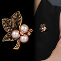 Red Gold Tone Leaf Crystal Pearl Look Metal Brooch Pin view 4