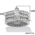Marquise Center Stone Three Row Pavé Ring Set in Silver Tone view 4