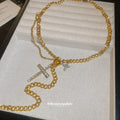 Layered Gold Tone Cross Pendant Chain Necklace Statement Jewelry Design view 2