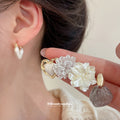Gold White Flower Heart Pearl Multi Style Earring Set view 2