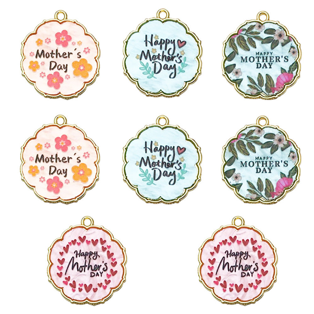 Zinc Alloy Round Mothers Day Happy Tag Charm Pendant for DIY Necklace Keychain Jewelry