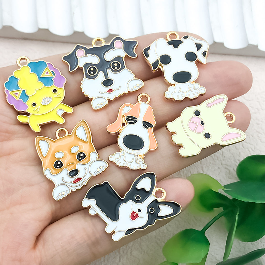 Zinc Alloy Cartoon Dog Enamel Charm Pendant for DIY Earrings Necklace Keychain