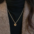 Brown Round Pendant Necklace in Gold Tone Statement Jewelry view 3