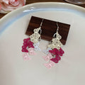 Pink And Blue Butterfly Leaf Tassel Hook Earrings Jewelry Pair view 6