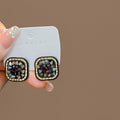 Black Mosaic Faceted Square Gold Tone Stud Earrings view 2