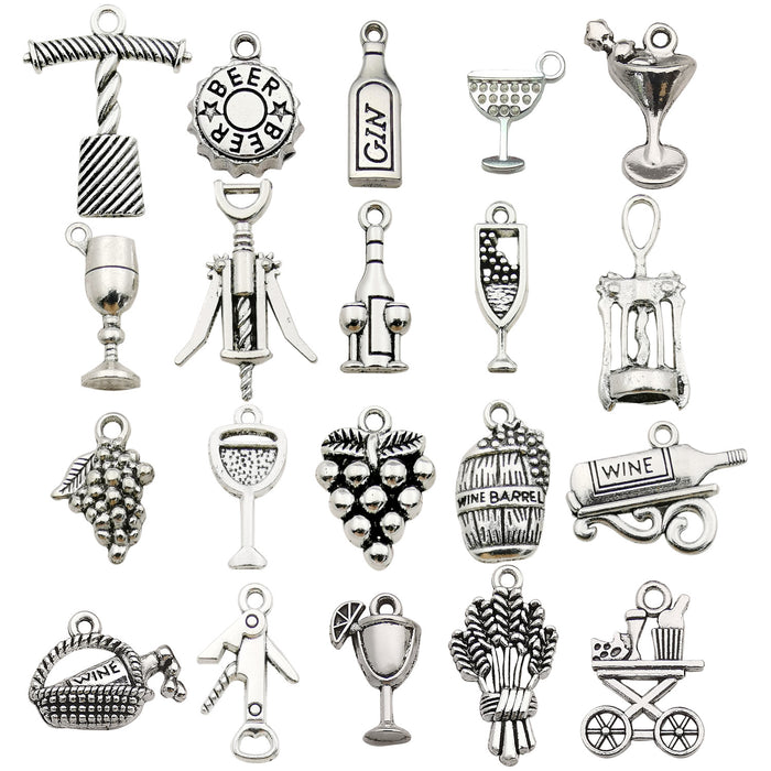 Antique Silver Wine Glass Metal Charms with 26 Listed Options