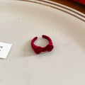 Burgundy Velvet Bow Open Ring Flocked Split Band Style view 6