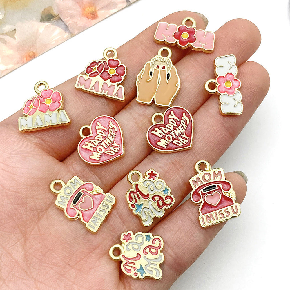 Zinc Alloy Enamel Mama Heart Charm Pendant for DIY Bracelet Necklace Keychain