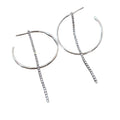 Silver Tone Open Hoop Earrings with Long Crystal Chain Tassels view 5