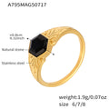 Black Natural Stone Hexagonal Ring in Gold Tone Sizes Six to Eight view 6