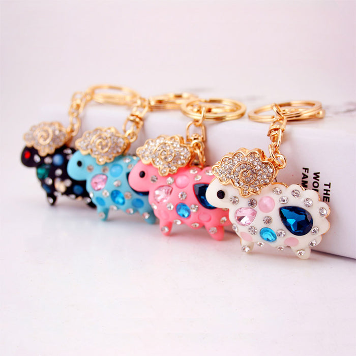 Faceted Stone Sheep Keychain With Split Ring And Lobster Clasp