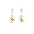 Pearl Look Oval Tulip Picture Dangle Stud Earrings view 5
