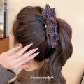 Plaid Fabric Bow Black Claw Hair Clips in Two Colors view 3