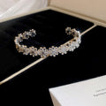 Open Daisy Flower Link Metal Cuff Bracelet 2 Tones view 6