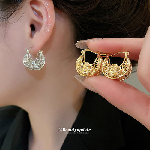 Filigree Flower Hoop Earrings worn view