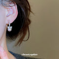 Pink Pearl and Crystal Bow Shaped Hoop Stud Earrings view 3