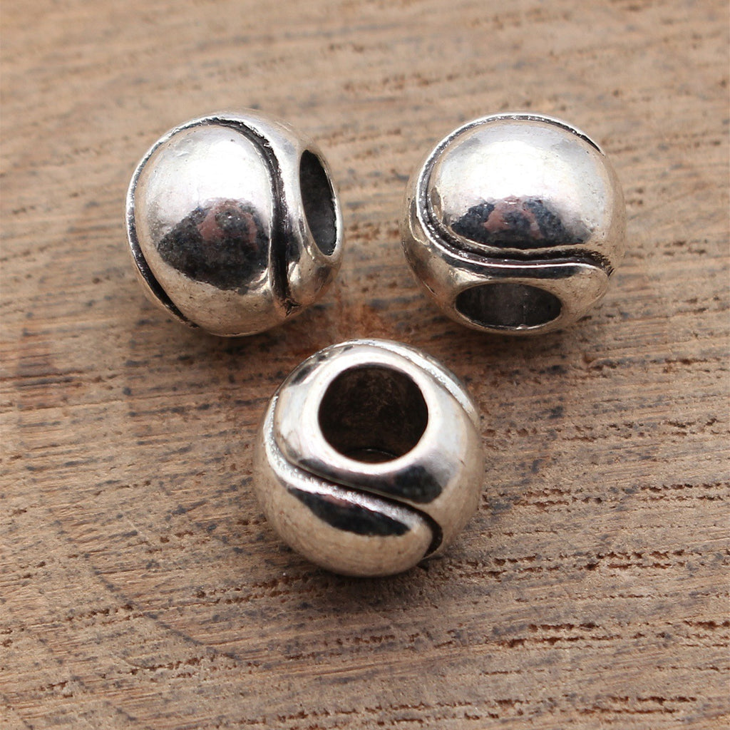 11x11x8.9mm 3g Antique Silver Zinc Alloy Tennis Texture Large Hole Spacer Beads for Bracelets