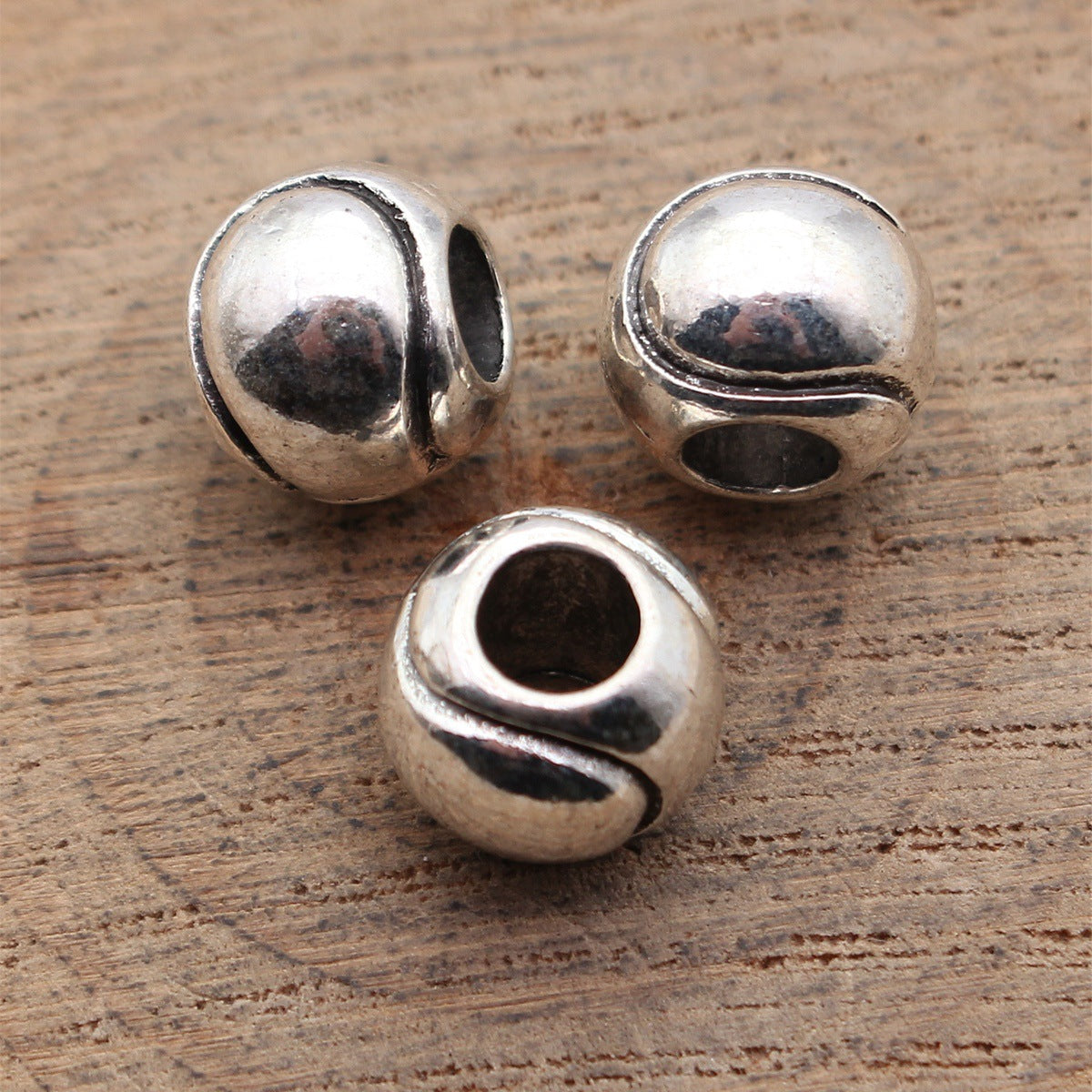 11x11x8.9mm 3g Antique Silver Zinc Alloy Tennis Texture Large Hole Spacer Beads for Bracelets