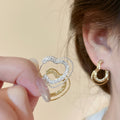Textured Star and Heart Hoop Earrings in Gold and Silver Tone view 2
