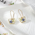 Gold Tone Small Butterfly Pressed Flower Drop Earrings in Seven Designs view 2