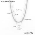 Gold Steel Double Layer Herringbone Bead Drop Necklace view 7