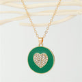 Gold Tone Enamel Heart and Crystal Round Pendant Necklaces in Four Colors view 3