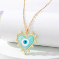 Gold Tone Pearl Edge Heart Resin Evil Eye Pendant Necklaces view 6