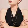 Gold Disc Station Necklace Hammered Coin Pendants Bead Chain view 1