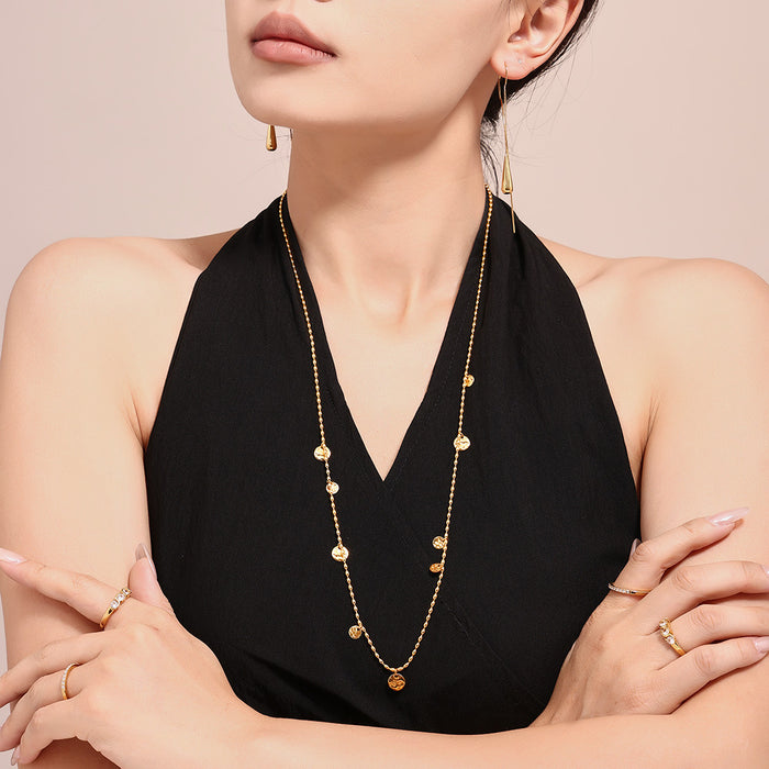 Gold Disc Station Necklace Hammered Coin Pendants Bead Chain