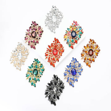 Large Oval Crystal Spray Brooch with Faceted Stones