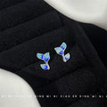 Silver Blue Enamel Leaf Stud Earrings Gradient Three-Leaf Pair view 4