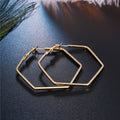 Large Hexagonal Hoop Earrings in Gold and Silver Tone view 3