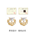 Gold-Tone Triangle CZ Twisted Ribbon Crescent Stud Earrings view 3