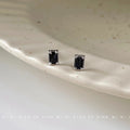 Silver Tone Black Rectangle Stone Mini Stud Earrings For Women view 1