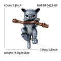 Playful Cat on Branch Brooch in Gray or White Enamel view 6