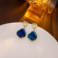 Blue Iridescent Irregular Round Gold Tone Dangle Earrings view 6