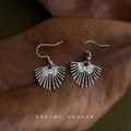 Silver Tone Textured Folding Fan Fringe Hook Earrings For Women view 4