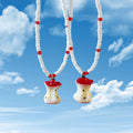 Red and White Seed-Bead Necklace with Resin Apple-Core Pendant view 1