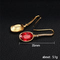 Gold Tone Red Oval Stone Hook Earrings Jewelry Design view 5