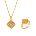 Gold Square Evil Eye Pendant Necklace Matching Ring Set view 5