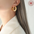 Gold Twisted Ribbed U Shape Chunky Hoop Earrings Pair view 3