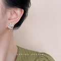 Crystal Pearl Cluster Ear Climber Studs Gold Silver view 2