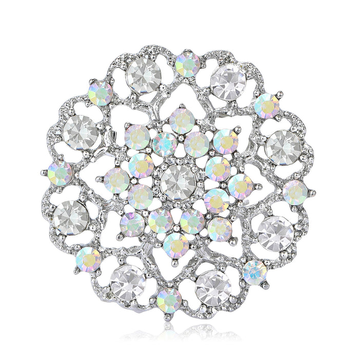 Silver Crystal Sunflower Brooch Openwork Rhinestone Pin