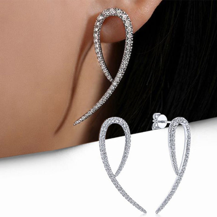 Twisted Open Loop Crystal Drop Earrings in Polished Metal