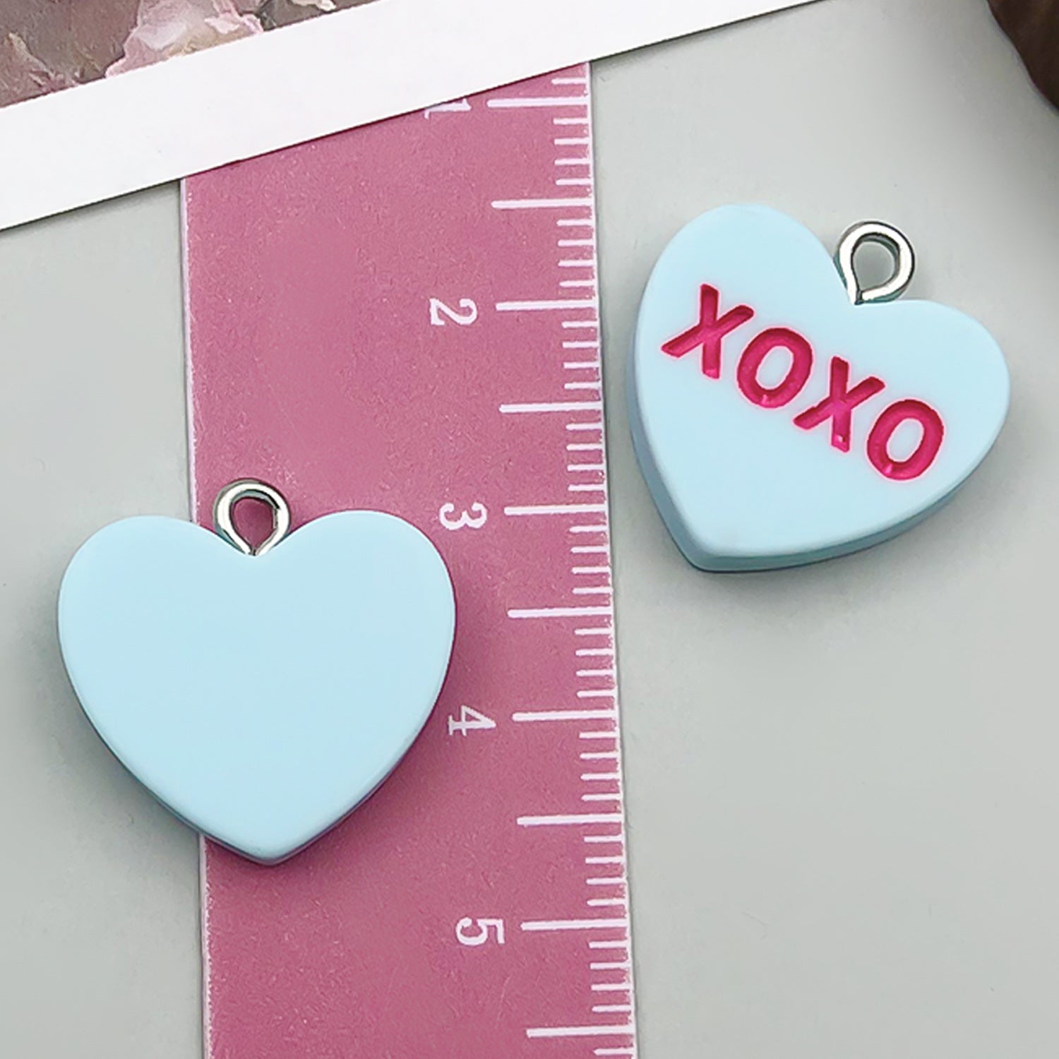 Resin Peach Heart XOXO Letter Charm Pendant for DIY Valentine Earrings Necklace