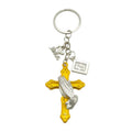 Yellow Cross Praying Hands Keychain With Angel And Square Charms view 5
