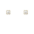 Mini Gold Open Flower Pearl Stud Earrings Tiny Frame view 5