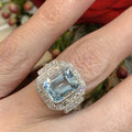 Silver Tone Aqua Emerald Cut Halo Ring Sizes 6 to 10 view 4