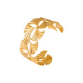 Open Cuff Ginkgo Leaf Bracelet Gold Steel Stainless Cutout Band view 5