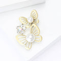 Matte Gold Twin Butterfly Pearl Rhinestone Brooch Pin view 3